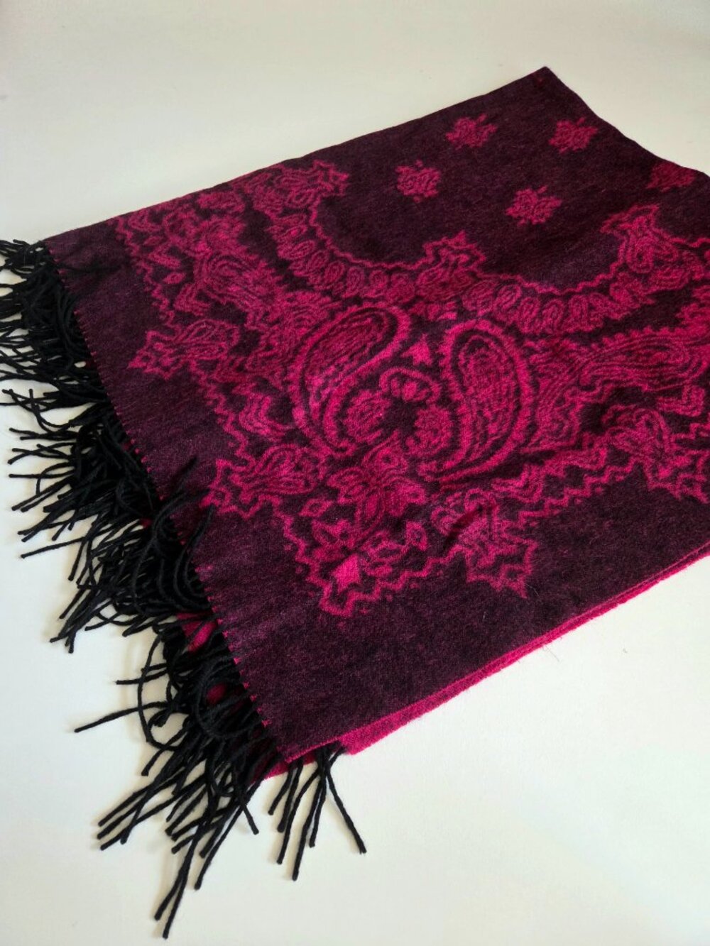 100% Cashmere Large Burgundy Blanket Scarf Shawl Wrap Floral Pattern
